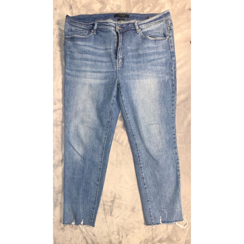 Risen Los Angeles‎ Women 1XL Medium Wash Raw Hem Distressed Skinny Jeans